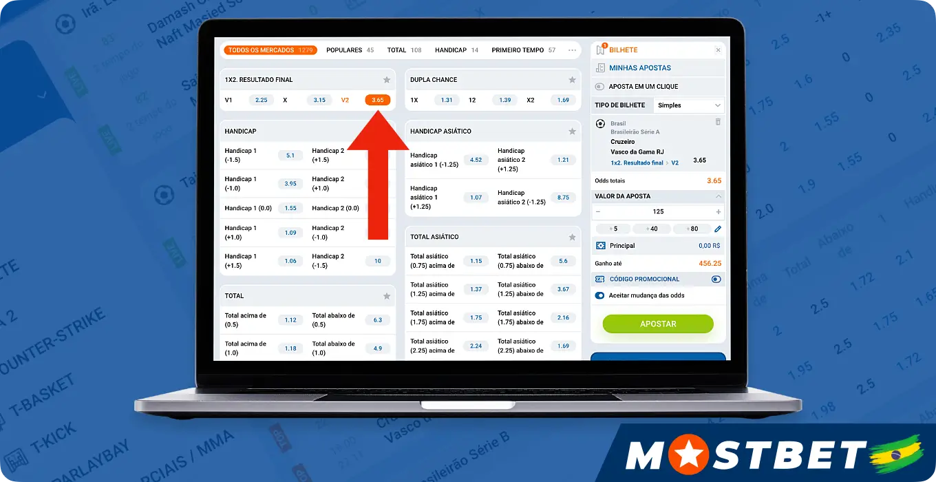 Choisissez le marché et ouvrez le coupon de pari